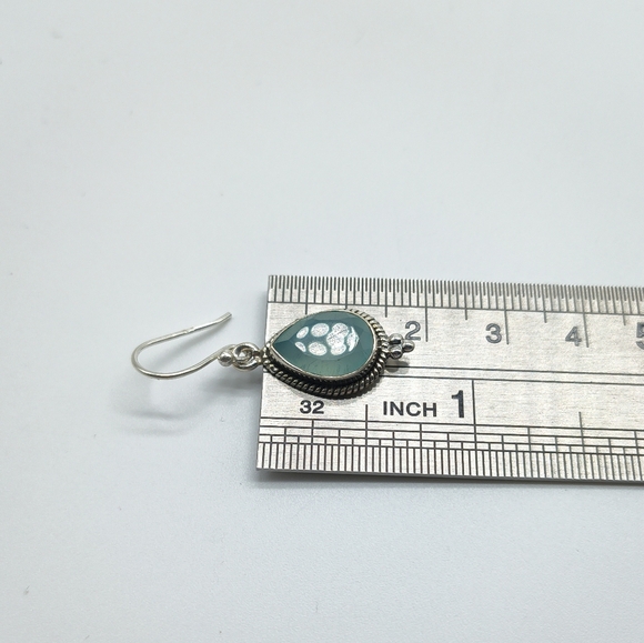 Vintage Sterling Silver Faceted Aqua Chalcedony Dangle Earrings - Picture 8 of 15